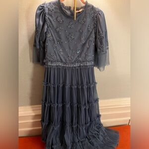 Ivy & blue gown, needle & thread inspired blue, beading details, tulle ruffles